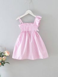 Toddler Girls Striped Ruffle Asymmetrical Neck Dress SHE