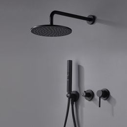 Bagnolux Black Brass Built-in Shower Mixer With Water Outlet Holder Rain Hand-Held Head Diverter Bathroom Set