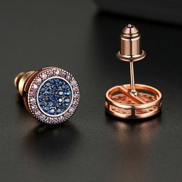 New Fashion Hip Hop Iced Out Round Stud Earrings Jewellery Gold Silver Rock Punk Blue Cubic Zirconia Bling Geometric Charm CZ Stone Party Gift for Women Girl Friend