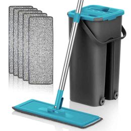 Floor With Bucket Lazy Squezze Free Hand Magic Cleaning Mop Microfiber Flexible Rags Kitchen Household Wringing Tools