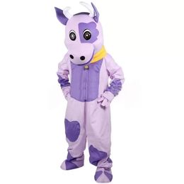 2022 Halloween Purple Cow Mascot Costume High quality Cartoon Cattle theme character Christmas Carnival Adults Birthday Party Fancy Outfit