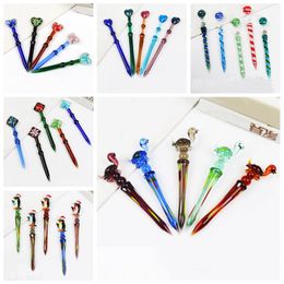 Colorful Smoking Multi Style Handmade Pyrex Thick Glass Spoon Dabber Dry Herb Tobacco Wax Oil Rigs Wig Wag Straw Scoop Shovel Holder Hookah Bong High Quality DHL Free