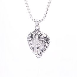 Hip Hop Lion Head Pendant Necklace Animal King Retro Jewellery Sliver Colour Stainless Steel For Men Male Punk Jewellery Brother Gift