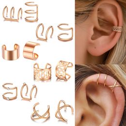 Ear Cuff Gold Leaves Non-Piercing Earing Clips Screw Back Fake Cartilage Earrings Jewellery For Women Men Wholesale 12PCS Set