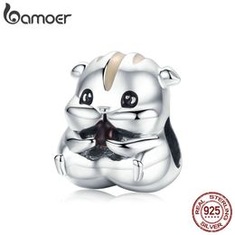 BAMOER Animal Collection 925 Sterling Silver Lovely Hamster Beads fit Charms Bracelets & Bangles DIY Jewellery Making SCC1133 Q0531