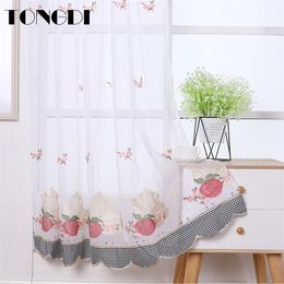 TONGDI Kitchen Curtain Valance Sheer Curtains Tiers Pastoral Fruit Cafe Tulle Beautiful Of Kitchen Dining Y200421