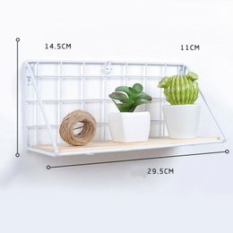 Hooks & Rails Ly Shelf Simple Wrought Iron Grid Home Living Room Wall Decoration Free Perforated