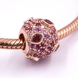 Rose Gold Metal Plated Pink Pave Kiss Charm Bead For European Pandora Style Jewellery Charm Bracelets