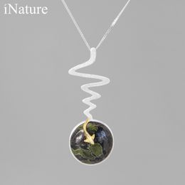 INATURE Natural Plum Jade Koi Fish Pendant Necklaces for Women 925 Sterling Silver Chain Necklace Jewellery Q0531