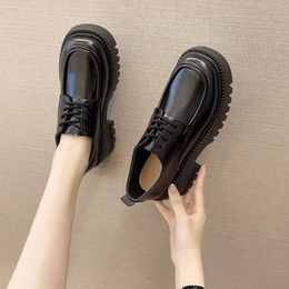 Shoes Woman 2022 Oxfords Black Flats Clogs Platform All-Match British Style Female Footwear Casual Sneaker New Leather Creepers