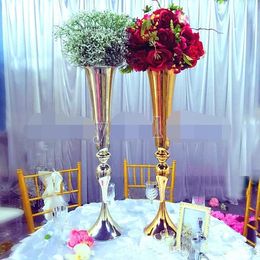 Royal Gold Silver Tall Flower Vase Wedding Table Centrepieces Decor Party Road Lead Flower Holder Metal Rack For DIY Event Free ship