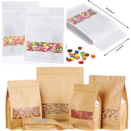 Kraft Paper Packing Bag Stand Up Storage Pouch Package Bag With Window for Storing Snacks Tea Food Bags