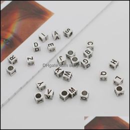 Findings & Components Jewellery Charms 7X7Mm Stainless Steel 26 Letters Square Three-Nsional Perforated Aessories Bracelet Necklace Pendant Dr