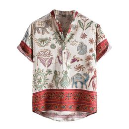 Men's Casual Shirts 2021 Fashion Ethnic Vintage Shirt Men Print Hawaiian Short Sleeve Mens Camisas Tops Clothes Drop
