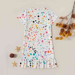 Summer Trendy Colourful Polka Dots Short-sleeve Dresses Knee-Length Baby Girl Clothes 210528
