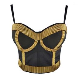 Bustiers & Corsets Women's Sexy Bustier Gold Tube Crop Top Push Up Bra Rave Festival Prom Night Club Party Handmade Tank Q848
