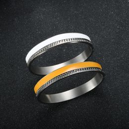 Bangle Fashion Yellow White Enamel Epoxy Women Men Bangles Lover's Stainless Steel Charm Chain With Bracelet Jewelry Gifts