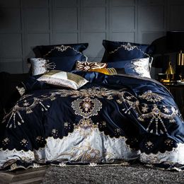 1000TC Egyptian cotton Blue Purple Bedding Set Luxury Queen King size Bed sheet set Embroidery Duvet cover parure de lit adulte 210721