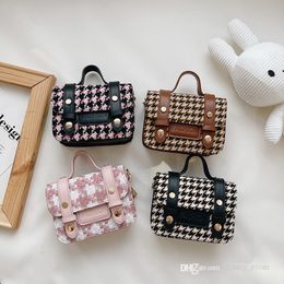 Ins kids designer handbags autumn/winter fashion felt cloth thousands houndstooth children one shoulder bags girls retro small square bag F776