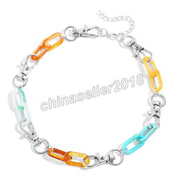 2022 Punk Hip Hop Choker Necklace Colorful Acrylic Chain Metal Necklace Jewelry