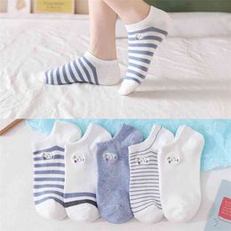 Richkeda Store 5 Pairs/Pack Kawaii Embroidered Pink Women Socks Expression Sheep Ankle Funny Sock Cotton EU Size 35-39 210720