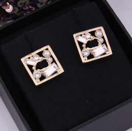 Top quality drop earring square stud Charm dangle with diamond and white crystal for women wedding Jewellery gift have box stamp PS3289