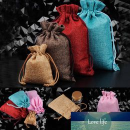10Pcs Natural Burlap Linen Jute Drawstring Pocket Party Favors Packaging Bag Wedding Candy Gift Sacks