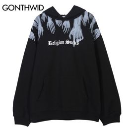 GONTHWID Hands Religion Sucks Print Fleece Hooded Sweatshirts Hoodies Hip Hop Punk Rock Streetwear Casual Tops Hipster Hoodie LJ200826