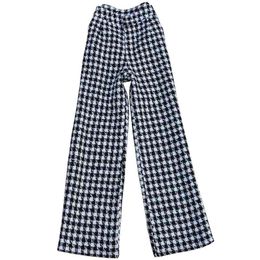 High-quality Autumn and Winter Women's Korean Style Straight Loose Woollen Plaid Wide-leg Pants Female Versatile Trousers 210527