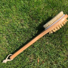 Double side Long handle Natural Wooden Bristle Body Brush Massager Soft Brushes Wood Bath Shower Back Spa Scrubber Massagers A216161