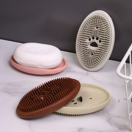 Ellipse Soap Tray Holder Home Multipurpose Silicone Soaps Dish Durable Retro With Brush RRA10423
