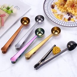 No Scratches Food Grate Silver Stainless Steel Gold Plated Coffee Spoons Tea Measure Spoon Scoop with Integrated Seal Bag Clip