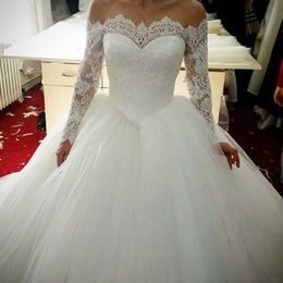 ZJ9151 Sexy High Quality Wedding Dress 2021 Ball Gown Elegant White Ivory Long Sleeve Bride Dresses Lace Bottom