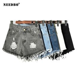 NEEDBO Shorts Jeans Summer Push Up Skinny For Women Denim High Waist Casual Femme Hole Ladies 210724