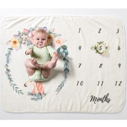 Baby Milestone Blankets Swaddle Wrap Bathing Towels Flower Printed Cute Soft Blanket DIY Infant Kids Newborn Photography Props 210309