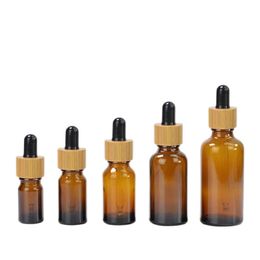 30ml 50ml Clear Amber Glass Dropper Bottle With Bamboo Cap 1oz Glasses Vials for Essential Oil