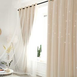 Curtain+window screen Modern Hollow Star Faux Linen Blackout Curtains for Bedroom Curtains Living Room luxury european 210712