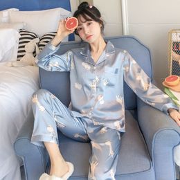 Spring and autumn Women's pajamas summer long sleeve suit Korean students ins sexy big size thin silk home wear X0526