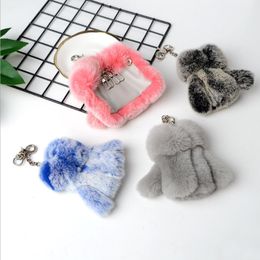 Women Portable Real Rex Rabbit Fur Key Case Wallet Housekeeper Holder Car Keychain Solid Storage Bag