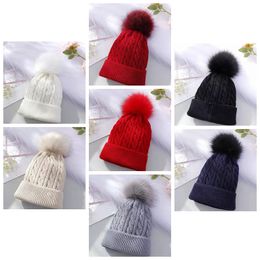 Cute Multicolor Winter Unisex Kid Knit Beanie Hat Children Fur Pompoms Hats Girls Boys Warm Ski Cap Soft Comfortable Outdoor HY0053