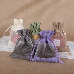 multi Colour Size drawstring bags hemp bundle pocket with transparent window Christmas gift business shop promotion