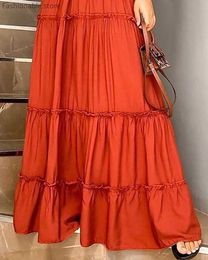 Women Solid Colour Strapless Long Dress Layered Ruffles Design Bandeau Maxi Dress Y0603