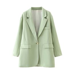 women elegant green long blazer jackets fashion ladies notched collar jacket suits vintage female chic suit girls 210527