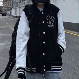 Hip Hop Letter Soild Colour Block Jackets Mens Harajuku Streetwear Bomber Jacket Men Baseball Coats Unisex Sweatshirt Women 211014