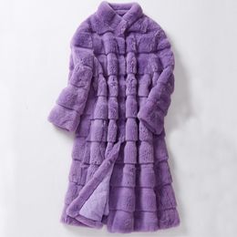 Women Clothing Long Big Size Sheared Rabbit Fur Striped Line Real Fur Coat Genuine Fur Overcoat Winter for Female ksr616 T191118