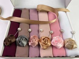 Gift Boxes Custom Hijab Fashion Bubble Chiffon Women Muslim Hijab Scarf Shawl Wrap Solid Plain Foulard Femme 6PCS/box Q0828