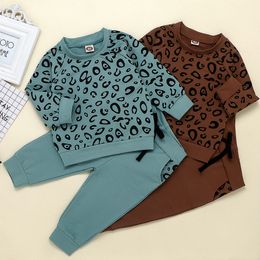 Fashion Spring Baby Boys Girls Tracksuit Children Clothing set 2pcs Jumper Hoodie+Pants Toddler Boy Print Leopard Suit