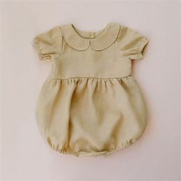 Baby Girl Clothes Summer Organic Cotton Casual Born Girls Sunsuit Jumpsuit Short Sleeve Pink Playsuit For born Rompers 210816