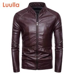 Luulla Men Spring Casual Motor Pilot Leather Jackets Coat Men Fashion Stand Collar Faux Leather Jacket Coats Men 4XL Plus 211111