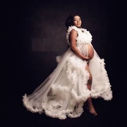 White Bridal Fluffy Tulle Maternity Robe Ruffles Women Prom Dress Ruffled Robes Maternity Dresses For Photo Shoot